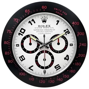 Rolex Daytona Wall Clock Black And White Red bezel-RCW Front