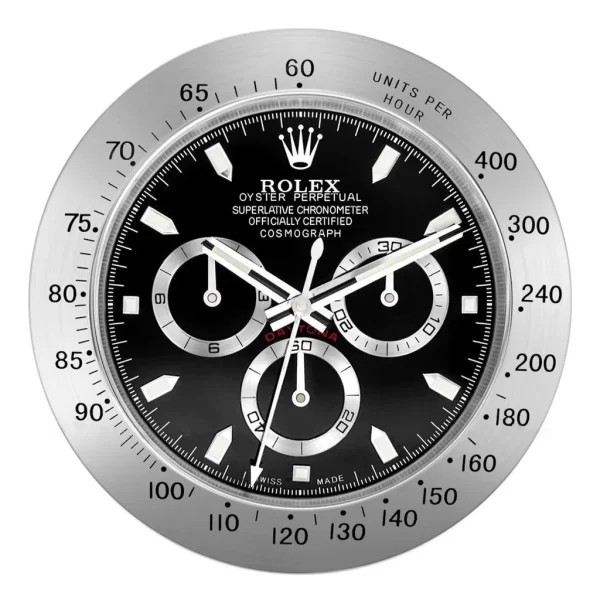 Daytona Wall Clock | Silver and Black Style