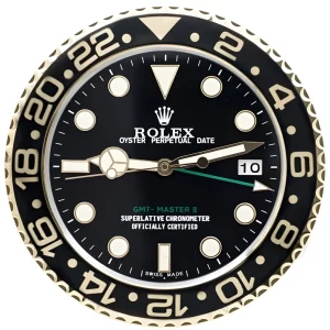 Rolex GMT Master II Wall Clock Black and Gold Style-RWC Front