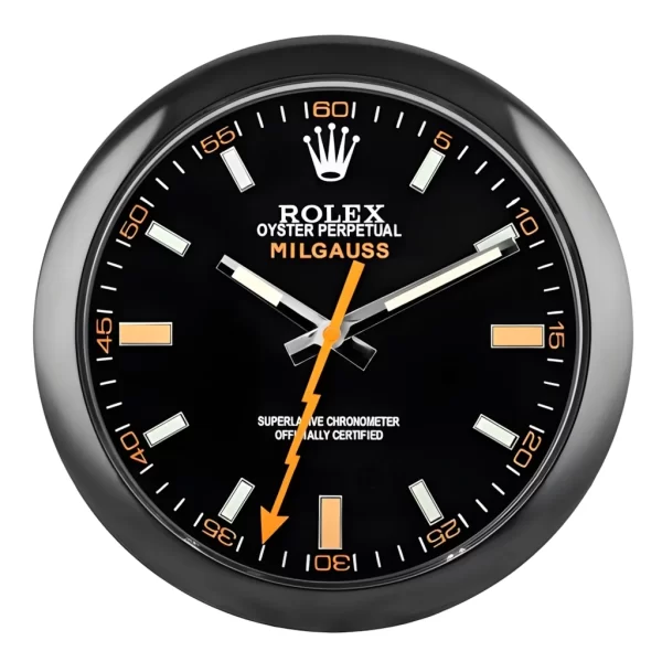 Milgauss Wall Clock | Black And Orange Dial