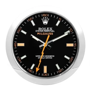 Rolex Milgauss Wall Clock Silver And Black Orange Dial-RWC Front